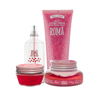Combo Romã Cuidado Diário: Gelatina, Esfoliante, Hidratante e Spray Perfumado